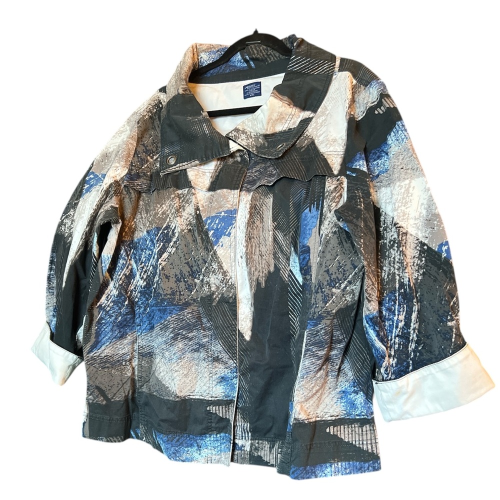 Jockey Blue and Black Blazer jacket XXL 98% cotton 3/4 sleeve zip up